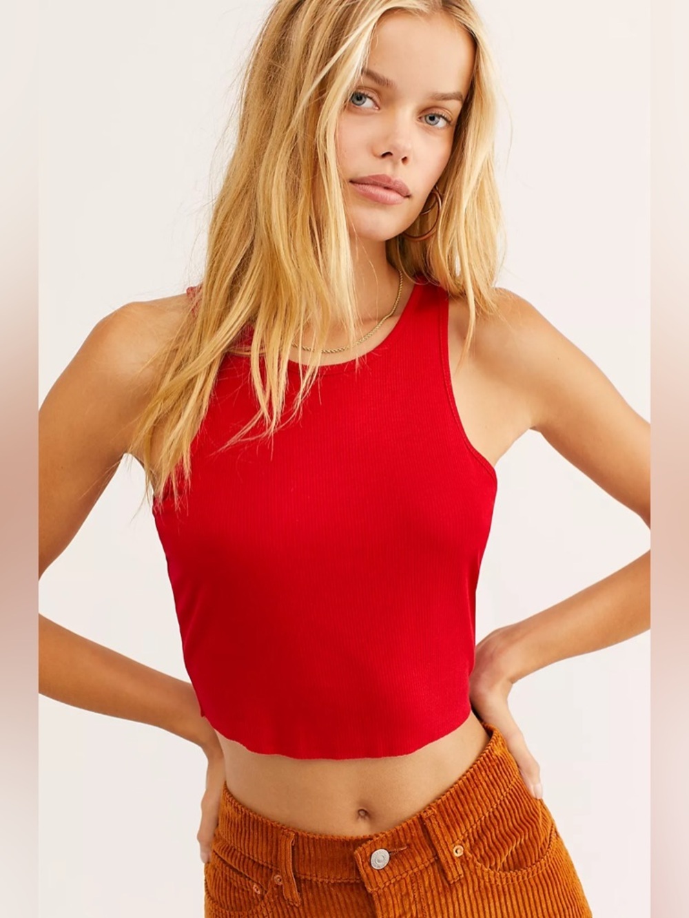 Free People FP Intimately Solid Red Ribbed Racer Back Tank Top - Women XS-Small